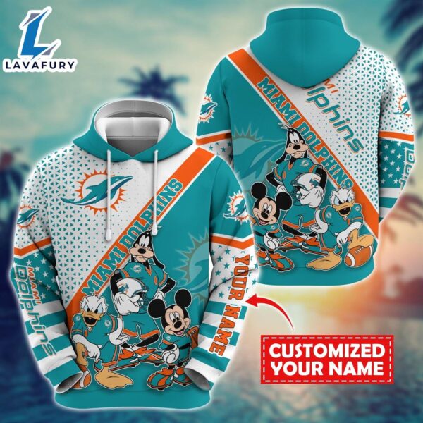 NFL Mickey Mouse Miami Dolphins Character Cartoon Movie Custom Name Hoodie New Arrivals