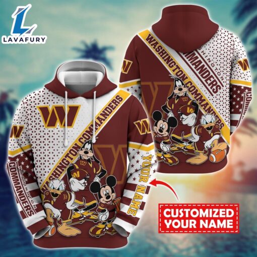 NFL Mickey Mouse Washington Commanders Character Cartoon Movie Custom Name Hoodie New Arrivals