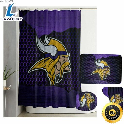 NFL Minnesota Vikings Bathroom Mats Set Shower Curtain Bath Rugs Toilet Lid Cover