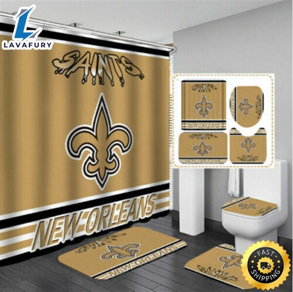 NFL New Orleans Saints Bathroom Set Shower Curtain Non-Slip Rug Toilet Lid