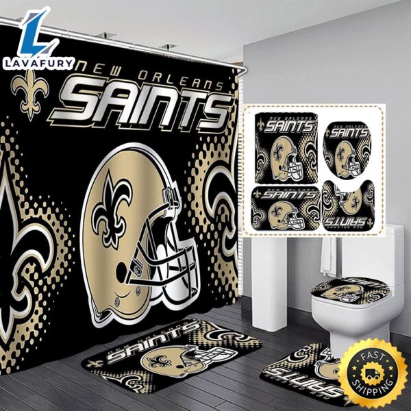 NFL New Orleans Saints Bathroom Set Shower Curtain Non-Slip Rug Toilet Lid Cover Mat 3d
