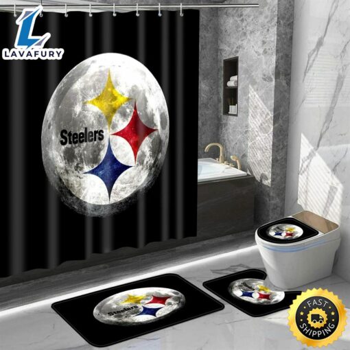 NFL Pittsburgh Steelers 4pcs Bathroom Rugs Set Shower Curtains Toilet Lid Cover Mats 3d