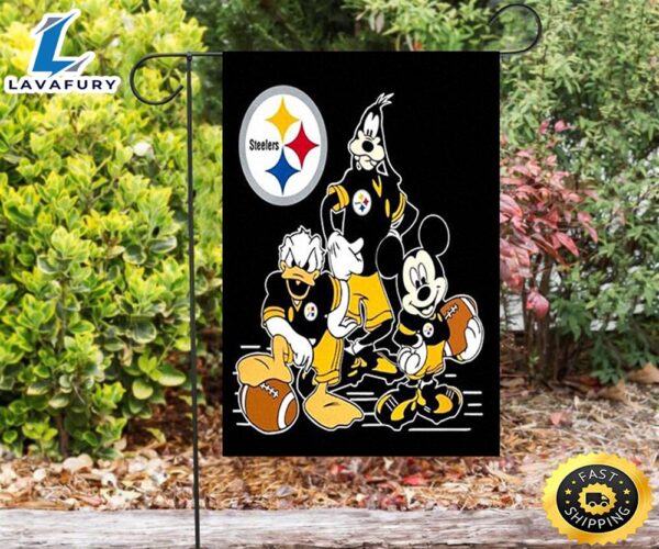 NFL Pittsburgh Steelers Mickey Donald and Pluto Disney Double Sided Printing Garden Flag