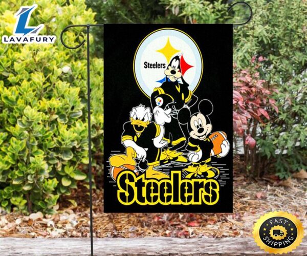 NFL Pittsburgh Steelers Mickey Donald and Pluto Disney2 Double Sided Printing Garden Flag