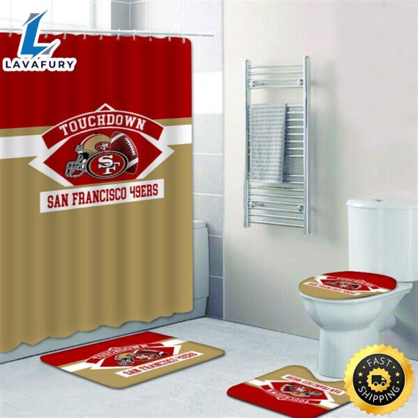 NFL San Francisco 49ers 4pcs Bathroom Shower Curtain Set Bath Mats Toilet Lid Cover 3d