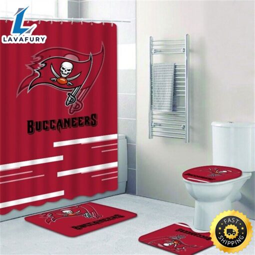 NFL Tampa Bay Buccaneers 4pcs Bathroom Rugs Set Shower Curtain Toilet Lid Cover