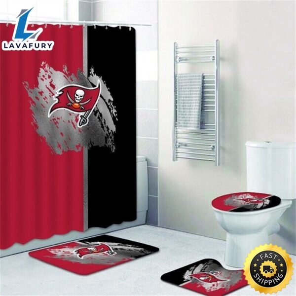 NFL Tampa Bay Buccaneers 4pcs Bathroom Rugs Set Shower Curtain Toilet Lid Cover Gift 3d