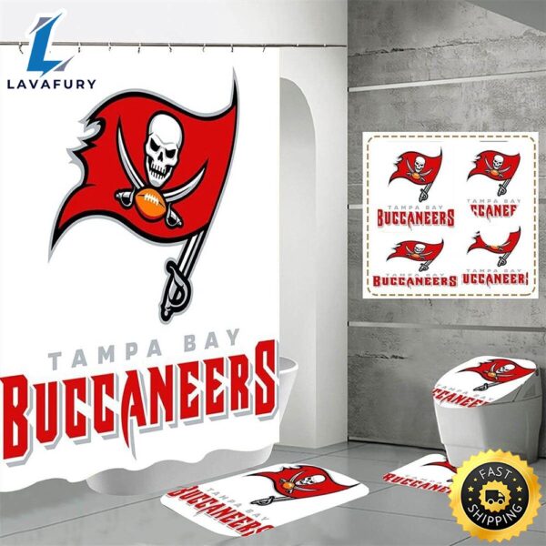 NFL Tampa Bay Buccaneers 4pcs Bathroom Rugs Shower Curtain Bath Mats Toilet Covers