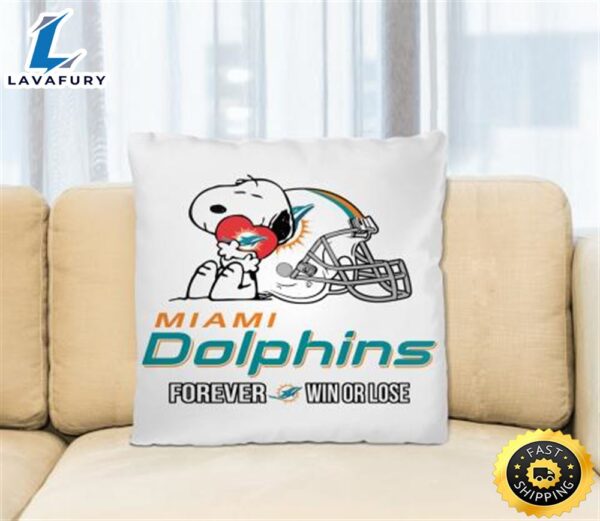 NFL The Peanuts Movie Snoopy Forever Win Or Lose Football Miami Dolphins Pillow Square Pillow