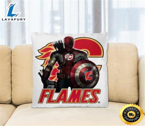 NHL Captain America Thor Spider Man Hawkeye Avengers Endgame Hockey Calgary Flames Square Pillow