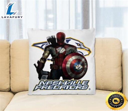 NHL Captain America Thor Spider Man Hawkeye Avengers Endgame Hockey Nashville Predators Square Pillow