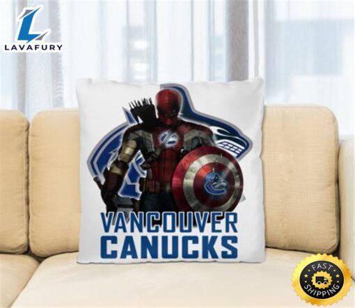 NHL Captain America Thor Spider Man Hawkeye Avengers Endgame Hockey Vancouver Canucks Square Pillow