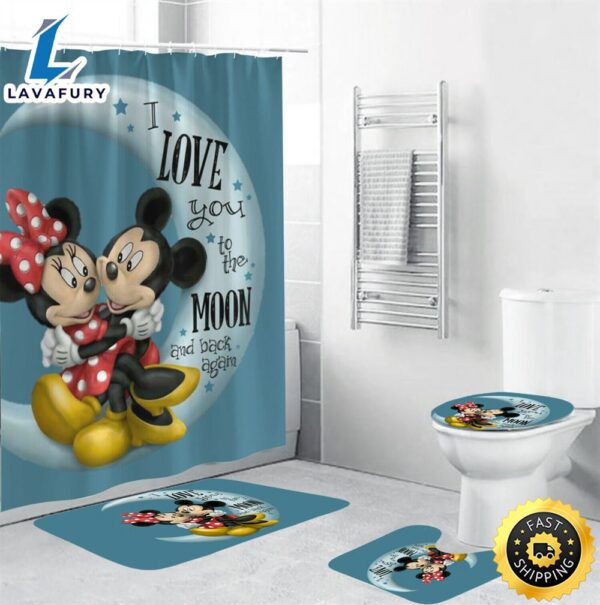 New Cartoon Mickey Minie Mouse Love Shower Curtain Sets, Bathroom Sets
