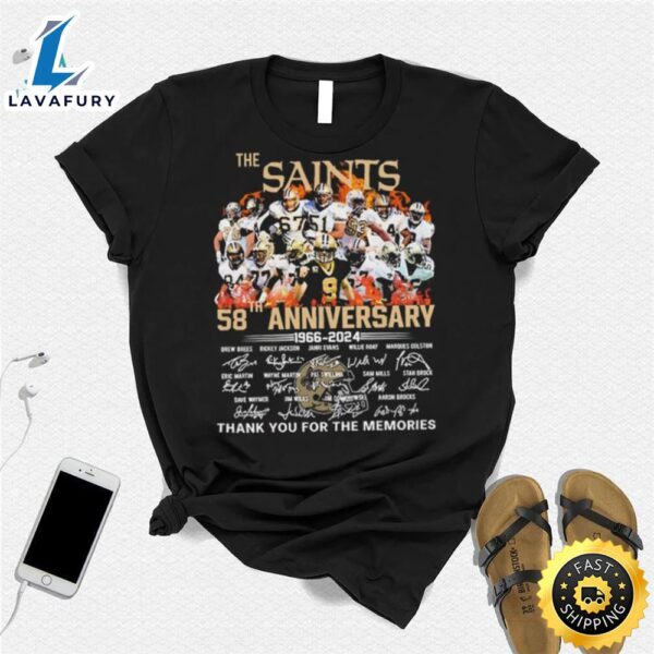 New Orleans Team Sport Football 58th Anniversary 1966 2024 Thank You For The Memories Signatures Shirt
