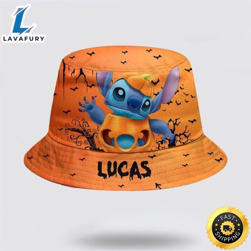 Personalized Halloween Orange Pumpkin Stitch Bucket Hat