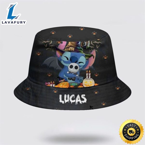 Personalized Halloween Stitch Jack Skellington Teddy Bear Bucket Hat