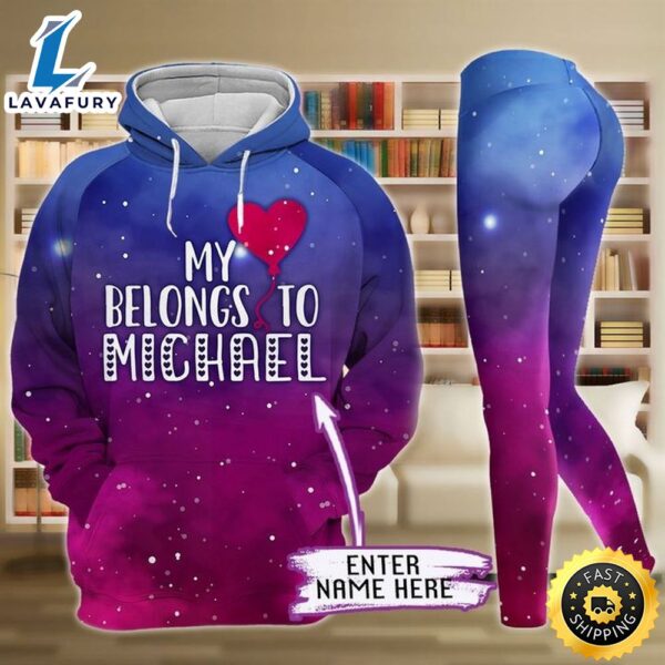 Personalized  My Heart Belongs To Valentine Pink Blue Galaxy Legging Hoodie , Custom Valentine Legging Hoodie