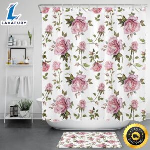Pink Floral Bathroom Shower Curtain…