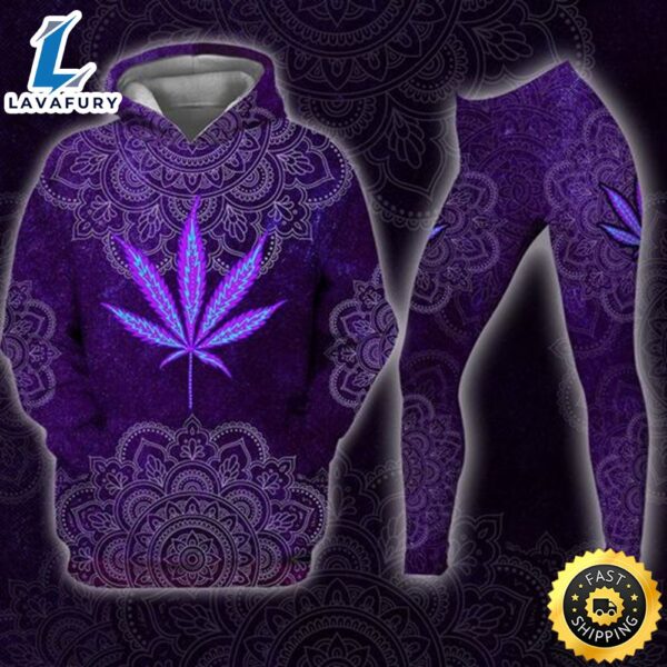 Purple Weed Mandala Hoodie Leggings Set For Women Cannabis Marijuana 420 Weed Shirt Clothing Gifts