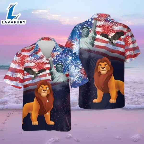 Simba Lion King Eagle Fireworks Us Flag Independence Day 3d Hawaii Shirt
