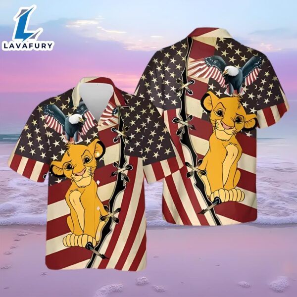 Simba Lion Patriot Eagle American Flag Independence Day 3d Hawaii Shirt