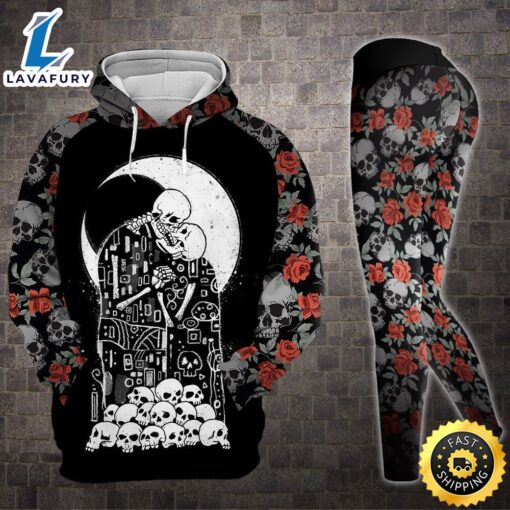 Skull Love Valentine All Over Print Leggings Hoodie Set Outfit For