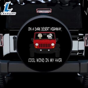 Snoopy And Friend On A Dark Desert Highway Car Spare Tire Covers Gift For Campers