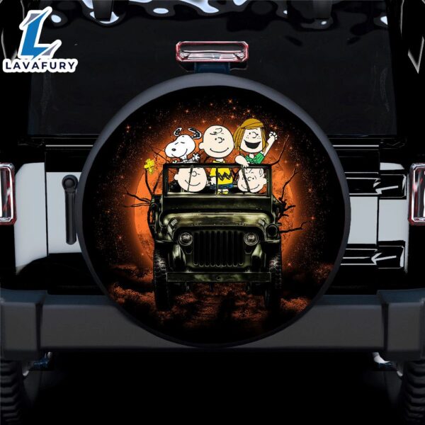 Snoopy And Friends Ride Jeep Halloween Funny Car Spare Tire Covers Gift For Campers
