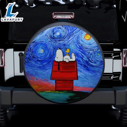 Snoopy And Woodstock In The Starry Night Car Spare Tire Covers Gift For Campers