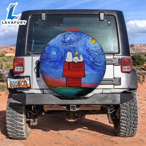 Snoopy And Woodstock In The Starry Night Car Spare Tire Covers Gift For Campers