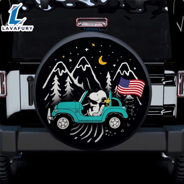 Snoopy Mint Jeep US Flag Mountain Car Spare Tire Covers Gift For Campers