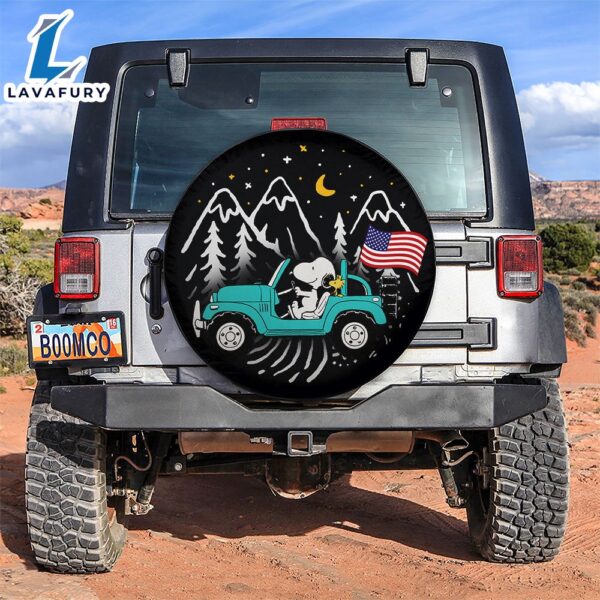 Snoopy Mint Jeep US Flag Mountain Car Spare Tire Covers Gift For Campers