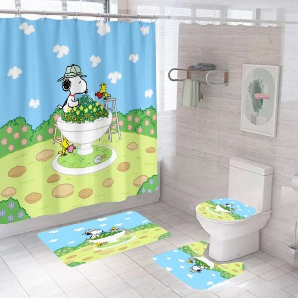 Snoopy Shower Curtain Printing Anime Waterproof Mildewproof Shower Curtain Set