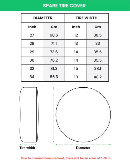 Spare Tire Covers Size Chart