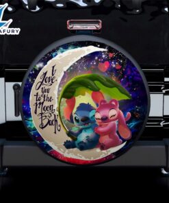 Stitch Angel Love You To The Moon Galaxy Car Spare Tire Covers Gift For Campers