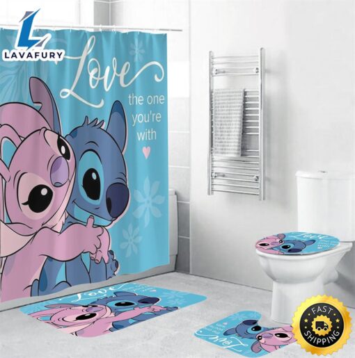 Stitch In Love, Gift For Lovers Shower Curtain Or Bathroom Set