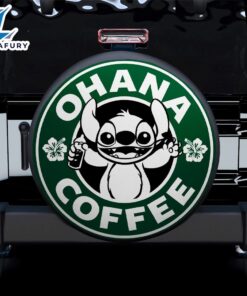 Stitch Ohana Coffee Logo Car Spare Tire Covers Gift For Campers