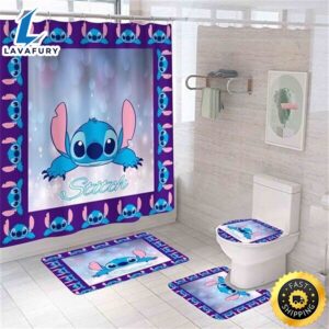 Stitch Set Shower Curtain Bath Mat Toilet Lid Cover