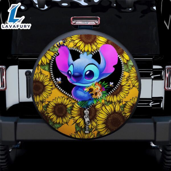 Stitch Sunflower Zipper Car Spare Tire Covers Gift For Campers