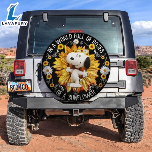 Sunflower Snoopy Car Spare Tire Covers Gift For Campers