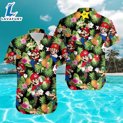 Super Mario And Friends Button Down Hawaiian Shirt