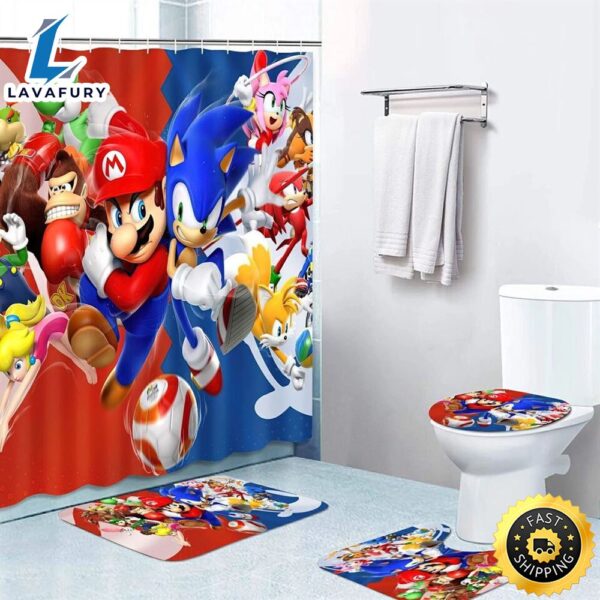 Super Mario Thomas Mermaid Bathroom Set Shower Curtain Bath Mat Toilet Lid Covers