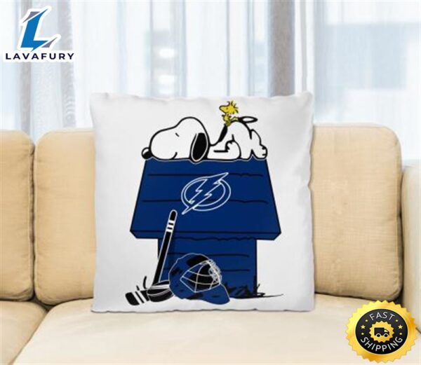 Tampa Bay Lightning NHL Hockey Snoopy Woodstock The Peanuts Movie Pillow Square Pillow