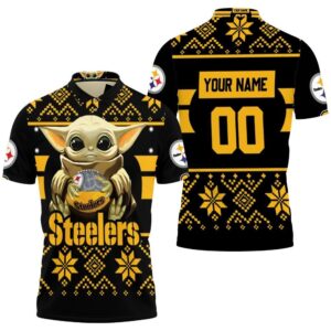 Team Pittsburgh Steelers Baby Yoda Hugs Pittsburgh Steelers Football  Personalized Polo Shirt