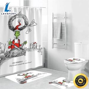 The Grinch Christmas Grinch Cindy Lou Who 5 Shower Curtain Non-Slip Toilet Lid Cover Bath Mat – Bathroom Set Fans Gifts