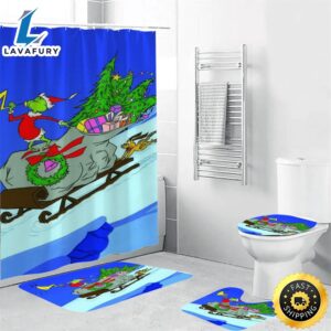 The Grinch Christmas Grinch Cindy Lou Who 6 Shower Curtain Non-Slip Toilet Lid Cover Bath Mat – Bathroom Set Fans Gifts