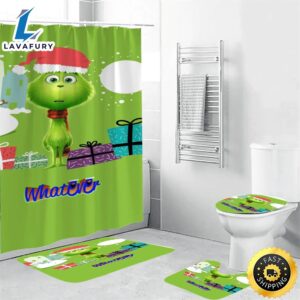 The Grinch Christmas Grinch Green 2 Shower Curtain Non-Slip Toilet Lid Cover Bath Mat – Bathroom Set Fans Gifts