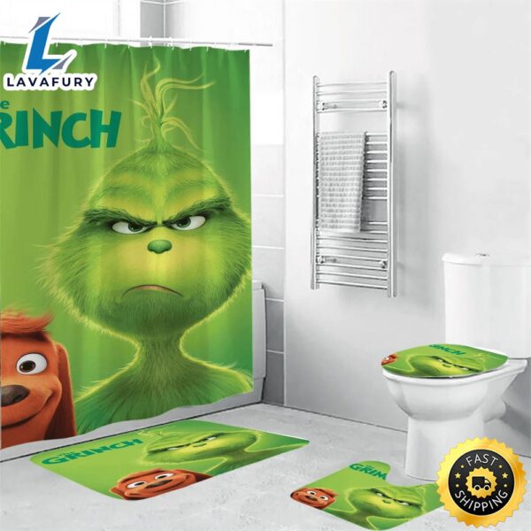 The Grinch Christmas Grinch Max 2 Shower Curtain Non-Slip Toilet Lid Cover Bath Mat – Bathroom Set Fans Gifts