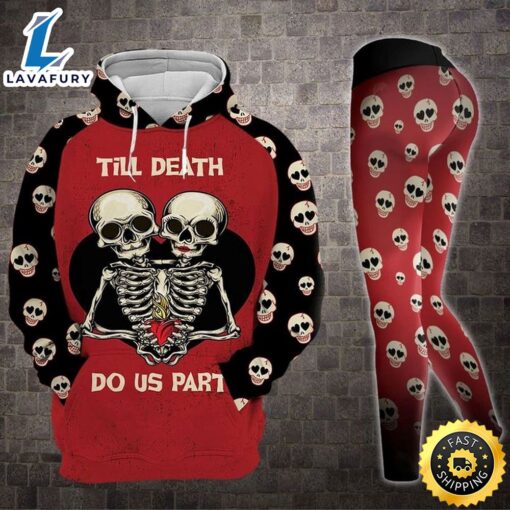 Till Death Do Us Part Skull Valentine Couple  Legging Hoodie , Skull Legging Hoodie