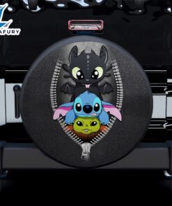 Toothless Baby Yoda Stitch Zipper Car Spare Tire Covers Gift For Campers